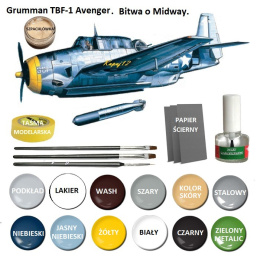 MODEL amerykańskiego samolotu torpedowo-bombowego Grumman TBF-1 Avenger + farby, klej, pędzle, podkład i inne dodatki.......