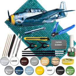MODEL amerykańskiego samolotu torpedowo-bombowego Grumman TBF-1 Avenger + mata samogojąca A3, farby, klej, pędzle, podkład ....