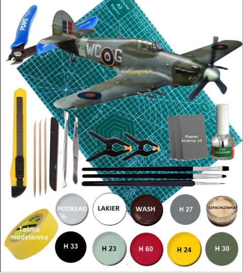 MODEL samolot do sklejania Hawker Hurricane MK.II C+Mata ,farby, klej, narzędzia MODEL samolot do sklejania Hawker Hurricane MK.II C+Mata ,farby, klej, narzędzia