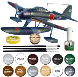 NAKAJIMA A6M2-N plastikowy model do sklejania samolotu zielony + klej, pędzel x3, farby, lakier