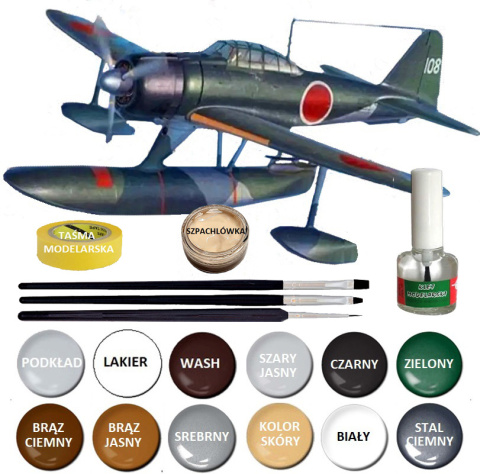 NAKAJIMA A6M2-N plastikowy model do sklejania samolotu zielony + klej, pędzel x3, farby, lakier NAKAJIMA A6M2-N plastikowy model do sklejania samolotu zielony + klej, pędzel x3, farby, lakier