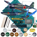 NAKAJIMA A6M2-N plastikowy model do sklejania samolotu zielony + mata modelarska A3, klej, pędzel x3, farby, lakier