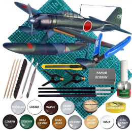 NAKAJIMA A6M2-N plastikowy model do sklejania samolotu zielony + mata modelarska A3, klej, pędzel x3, farby, lakier