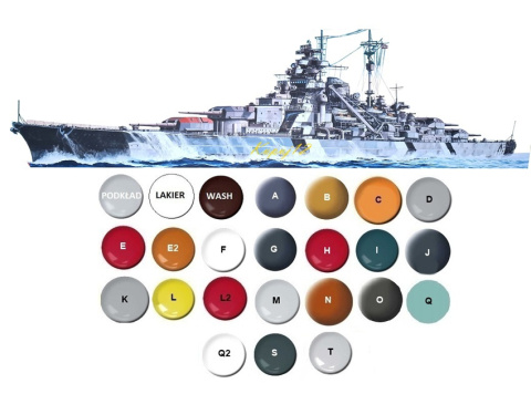 OKRĘT, niemiecki pancernik , Bismarck skala 1:700+ zestaw farb modelarskich z fabą podkładową.... OKRĘT, niemiecki pancernik , Bismarck skala 1:700+ zestaw farb modelarskich z fabą podkładową....