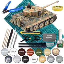 TIGER I mid produktion, model czołgu zestaw z matą A3, klejem, pędzelkami, farbami.....