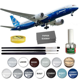 BOEING 787-9 DREAMLINER duży plastikowy model do sklejania samolotu pasażerskiego + klej, farby, pędzle..