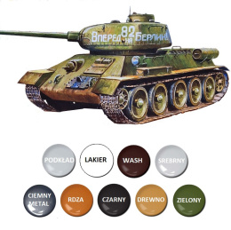 MODEL T-34/85 radziecki czołg Zestaw: farby, lakier, wash