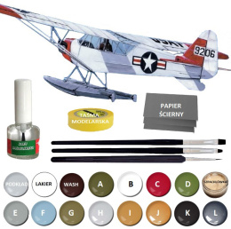 MODEL amerykańskiego samolotu PIPER L-4 + klej, pędzle, farby, podkład i inne dodatki.......