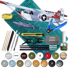 MODEL amerykańskiego samolotu PIPER L-4 + mata A3, klej, pędzle, farby, podkład i inne dodatki.......