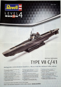 MODEL okrętu podwodnego U-Boot TYPE VII C/41 skala 1:350 + zestaw farb modelarskich z fabą podkładową, klej, pędzel 3 szt