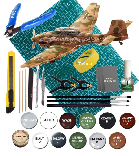 MODEL samolot do sklejania Junkers Ju-87 B2R2 Stuka+ mata,farby, lakier, klej, pedzle MODEL samolot do sklejania Junkers Ju-87 B2R2 Stuka+ mata,farby, lakier, klej, pedzle