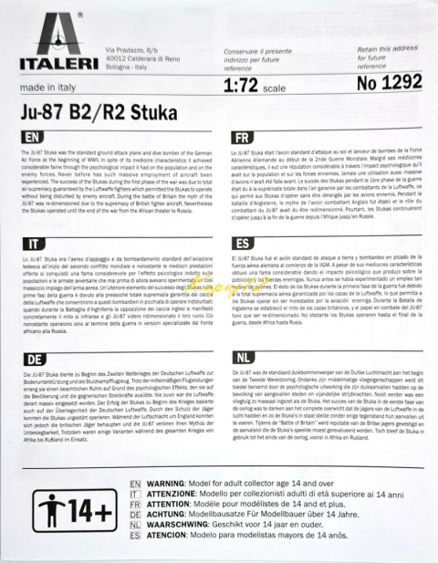 MODEL samolot do sklejania Junkers Ju-87 B2R2 Stuka+ mata,farby, lakier, klej, pedzle MODEL samolot do sklejania Junkers Ju-87 B2R2 Stuka+ mata,farby, lakier, klej, pedzle
