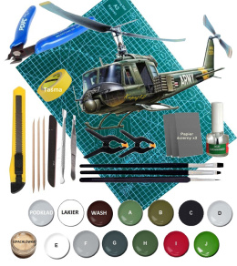 MODEL śmigłowca Bell UH-1B Huey+ mata, klej, pędzle, farby, lakier, wash