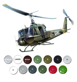 MODEL śmigłowca Bell UH-1B Huey+ podkład, farby, lakier, wash