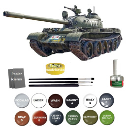 MODEL T-55A radziecki czołg Zestaw: farby, lakier, klej pędzle, taśma, wash
