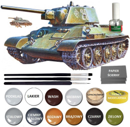 MODEL T-34/76 radziecki czołg Zestaw: klej, pędzle, farby, lakier, wash