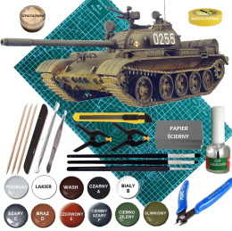 MODEL T-55A -55A – czołg podstawowy polskich dywizji pancernych + klej, pedzle, farby, lakier, wash