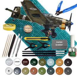 MODEL samolot do sklejania Junkers Ju-87 B-2/R-2 Picchiatello + mata A3, podkład, farby, lakier, wash, klej, pędzelek x 3 ....