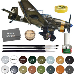 MODEL samolot do sklejania Junkers Ju-87 B-2/R-2 Picchiatello + podkład, farby, lakier, wash, klej, pędzelek x 3 ....