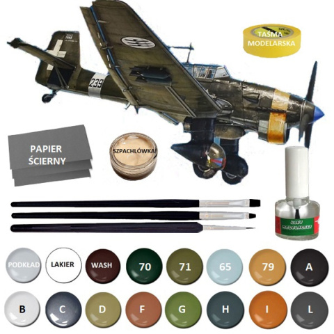 MODEL samolot do sklejania Junkers Ju-87 B-2/R-2 Picchiatello + podkład, farby, lakier, wash, klej, pędzelek x 3 .... MODEL samolot do sklejania Junkers Ju-87 B-2/R-2 Picchiatello + podkład, farby, lakier, wash, klej, pędzelek x 3 ....
