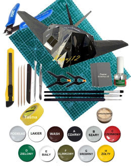 MODEL samolotu do sklejania F-117 Nighthawk, mata, farby,klej, pędzelki
