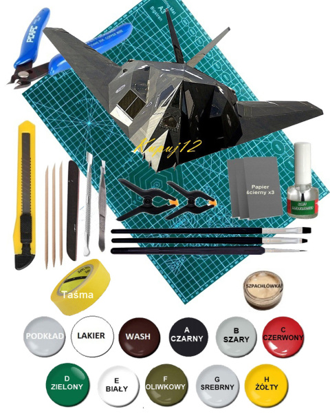 MODEL samolotu do sklejania F-117 Nighthawk, mata, farby,klej, pędzelki MODEL samolotu do sklejania F-117 Nighthawk, mata, farby,klej, pędzelki