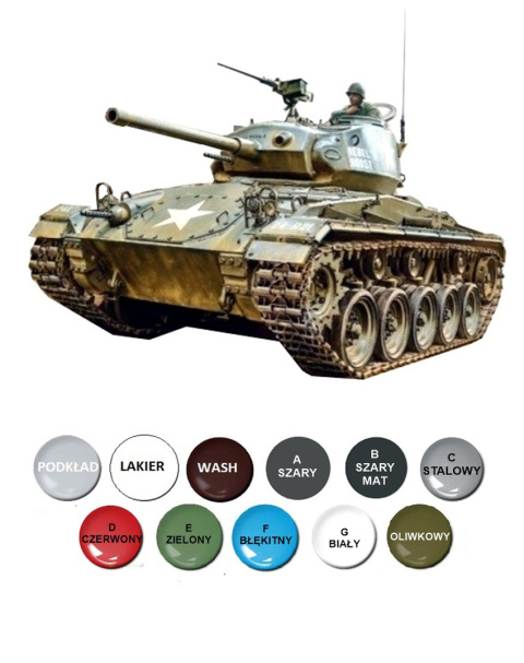 M24 CHAFFEE Amerykański czołg Plastikowy model do sklejania Podkład, farby M24 CHAFFEE Amerykański czołg Plastikowy model do sklejania Podkład, farby