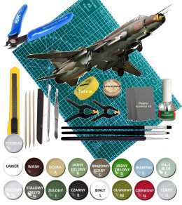 MODEL samolotu do sklejania Polski Su-22UM-3K Fitter G + farby do modeli, lakier, podkład, klej,