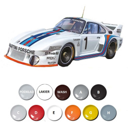 PORSCHE 935 Baby plastikowy model do sklejania samochód rajdowy + farby, lakier