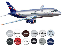 SUPERJET100 duży plastikowy model do sklejania samolotu pasażerskiego + farby....