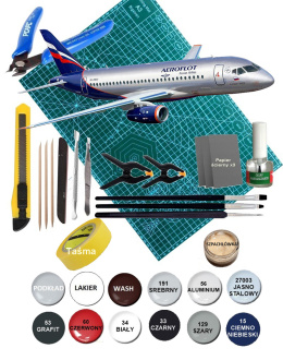 SUPERJET 100 duży plastikowy model do sklejania samolotu pasażerskiego + farby....