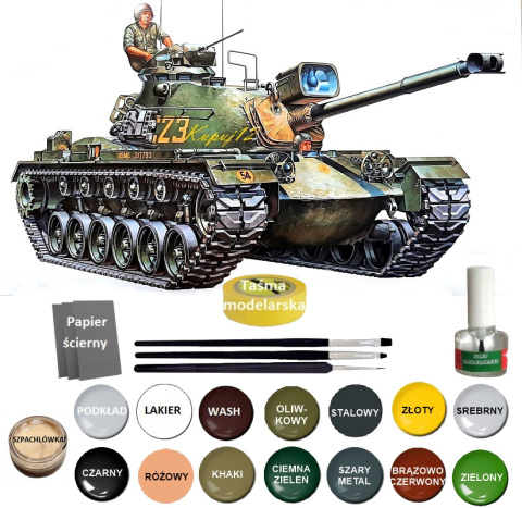 MODEL amerykańskiego czołgu M48A3 Patton + farby, podkład, lakier, skala 1:35 MODEL amerykańskiego czołgu M48A3 Patton + farby, podkład, lakier, skala 1:35