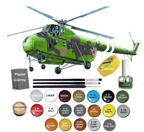 MODEL radzieckiego śmigłowca MIL Mi-4 + podkład, farby, lakier, klej, pędzelki MODEL radzieckiego śmigłowca MIL Mi-4 + podkład, farby, lakier, klej, pędzelki