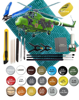 MODEL radzieckiego śmigłowca MIL Mi-4 + podkład, farby, lakier, klej, pędzelki