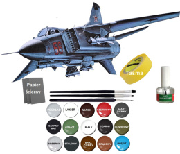 MODEL samolotu MiG 23S Flogger B + podkład, lakier, farby, klej, pędzelki