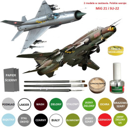 Zestaw 2 modeli samolotów MiG-21 oraz SU-22 + podkład, farbki, pędzelki, klej + ........