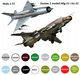 Zestaw 2 modeli samolotów MiG-21 oraz SU-22 + podkład, farbki ........