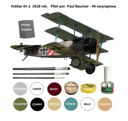 MODEL samolotu do sklejania skala 1:44 Fokker Dr.1 + farby, podkład, klej..