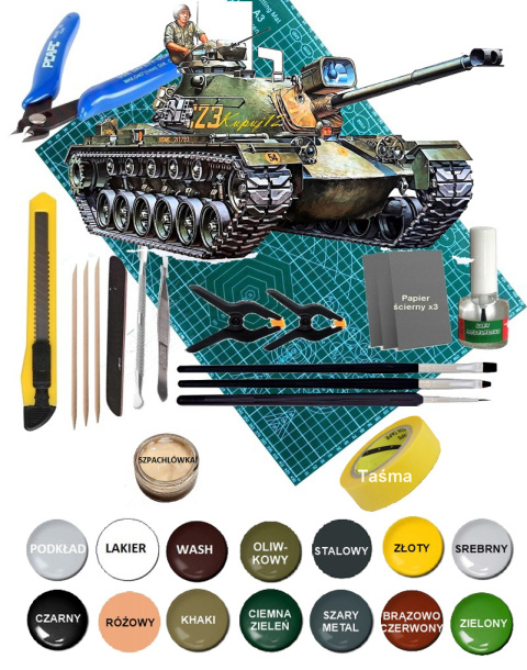 MODEL amerykańskiego czołgu M48A3 Patton + farby, podkład, lakier, skala 1:35 MODEL amerykańskiego czołgu M48A3 Patton + farby, podkład, lakier, skala 1:35