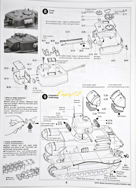 MODEL brytyjskiego czołgu Churchill Crocodile + farby, podkład, lakier MODEL brytyjskiego czołgu Churchill Crocodile + farby, podkład, lakier