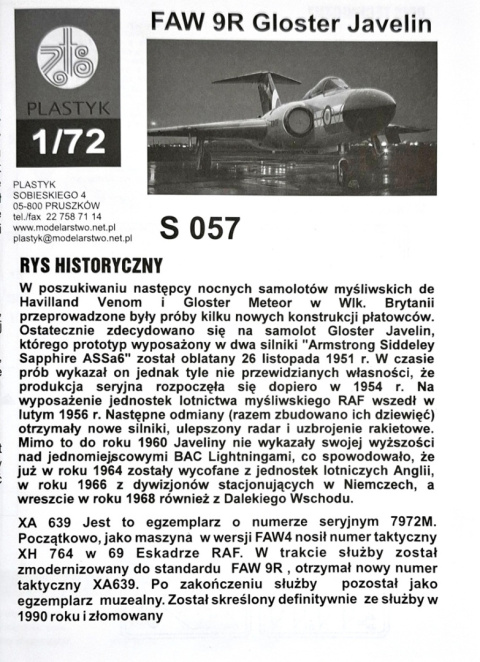 MODEL samolotu do sklejania Gloster Javelin + farby, podkład, lakier, wash MODEL samolotu do sklejania Gloster Javelin + farby, podkład, lakier, wash