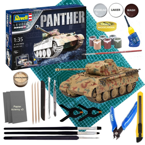 Model Czołgu Pantera Panther zestaw z farbami klejem Revell + mata, dużo dodatków Model Czołgu Pantera Panther zestaw z farbami klejem Revell + mata, dużo dodatków