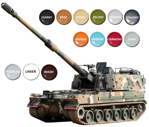 PLASTIKOWY model do sklejania K9A1 Haubica samobieżna Polskie Siły Zbrojne + farby akrylowe, podkład do farb akrylowych...