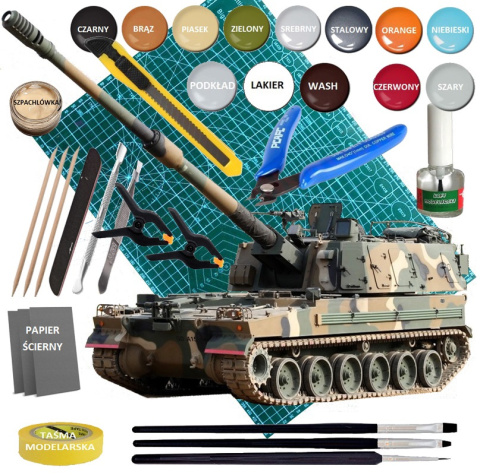 PLASTIKOWY model do sklejania K9A1 Haubica samobieżna Polskie Siły Zbrojne + mata, farby akrylowe, podkład do farb akrylowych... PLASTIKOWY model do sklejania K9A1 Haubica samobieżna Polskie Siły Zbrojne + mata, farby akrylowe, podkład do farb akrylowych...