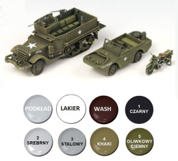 MODEL transporter amfibia, motor M3 Half Track & 14 ton Amphibion Vehicle Academy Skala 1:72