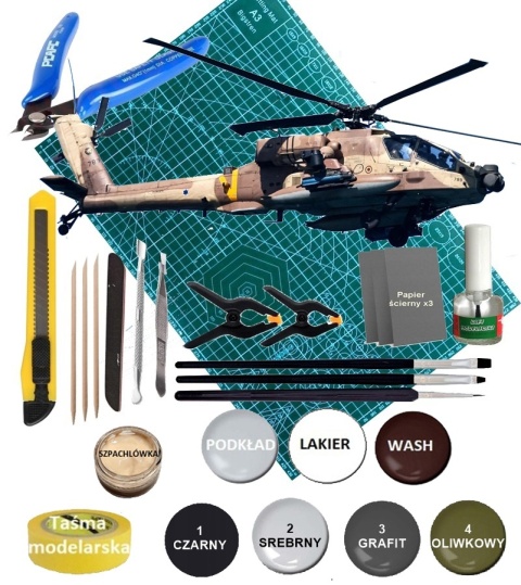 PLASTIKOWY model szturmowego śmigłowca IDF AH-64A Apache Academy Skala 1:72 PLASTIKOWY model szturmowego śmigłowca IDF AH-64A Apache Academy Skala 1:72