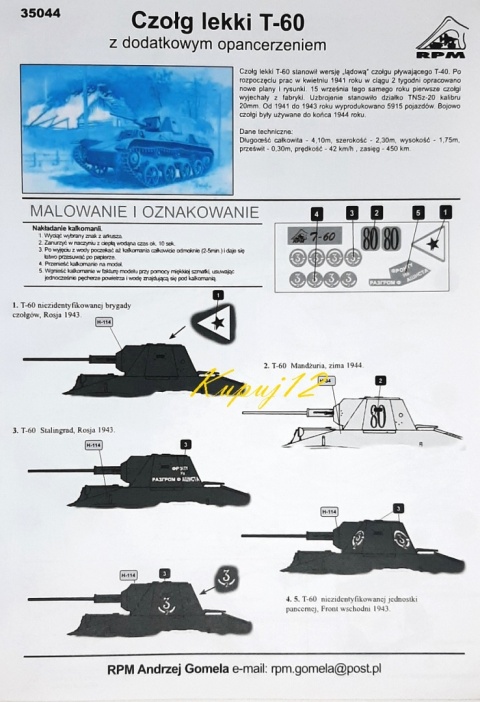 PLASTIKOWY model czołgu rozpoznawczego T-60 Areo Skala 1:35 PLASTIKOWY model czołgu rozpoznawczego T-60 Areo Skala 1:35