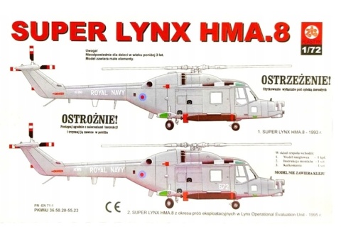 ŚMIGŁOWIEC Super Lynx HMA.8 model do sklejania Plastyk Skala 1:72 ŚMIGŁOWIEC Super Lynx HMA.8 model do sklejania Plastyk Skala 1:72