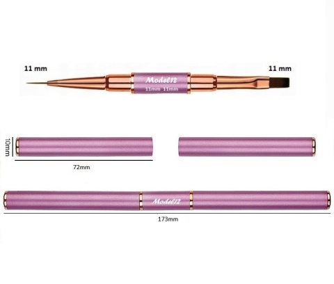 Model12 Pędzelek Dwustronny do Zdobień paznokci, Żelu, Akrylu okrągły 11mm, płaski 11mm purpurowy