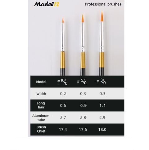Zestaw 3 x profesjonalny pędzelek modelarski okrągły, syntetyczny włos